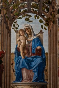 Azizler James ve Jerome arasında Bebek İsa ile tahtta oturan Madonna, detay by Giovanni Battista Cima da Conegliano