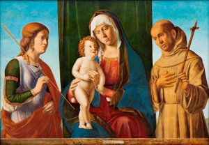 Aziz Ursula ve Assisili Francis arasında Madonna ve Çocuk, c. 1495. by Giovanni Battista Cima da Conegliano