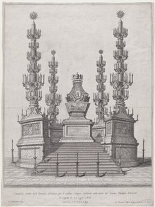 Papa Clement X için Katafalque, on beş basamaklı bir platformun tepesindeki merkezi yapı, wi..., 1676.