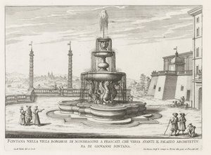Fontein in de tuinen van de Villa Mondragone te Frascati Çeşmesi, Frascati'deki Borghese di Mondragone Villasında (...) (nesne üzerindeki başlık) Frascati villalarının çeşmeleri (seri başlığı) Fonteinen van Frascati (dizi başlığı) by Giovanni Battista Falda