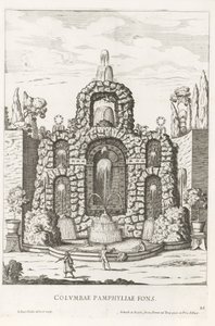 Roma'daki Villa Doria Pamphilj bahçelerinde güvercinli çeşme Columbae Pamphyliae fons (nesne üzerindeki başlık) Le fontane ne palazzi e ne giardini di Roma (dizi başlığı) Roma saray ve bahçelerindeki çeşmeler (dizi başlığı) by Giovanni Battista Falda