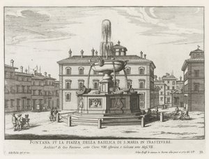 Fontein op Piazza Santa Maria Trastevere'deki S. Maria Bazilikası meydanındaki Trastevere Çeşmesi (nesne üzerindeki başlık) Roma Çeşmeleri (dizi başlığı) Fonteinen van Rome (dizi başlığı) by Giovanni Battista Falda