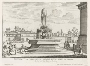 Fontein op Piazza del Popolo te Roma Kulenin altındaki Piazza della Porta del Popolo