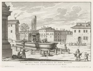 Fontein op Piazza di Santa Maria Maggiore te Roma S. Maria Maggiore Bazilikası meydanındaki çeşme (nesnedeki başlık) Roma Çeşmeleri (dizi adı) Fonteinen van Rome (dizi adı) by Giovanni Battista Falda