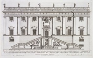 Michelangelo Buonarroti (1475-1564) tarafından başlatılan ve Girolamo Rainaldi (1570-1655) tarafından tamamlanan Piazza del Campidoglio, Roma