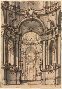 Bir Sahne Seti için Tasarım: 1700'lerin ortalarında Arcade'li Bir Sarayın İç Mekanı. by Giovanni Battista III Natali
