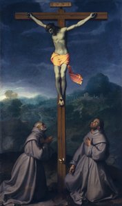 Aziz Bernardino ve Padua'lı Anthony ile Çarmıha Gerilme, Giovanni Battista Moroni (1525 ca- 1578), tuval üzerine yağlı boya, 226x133 cm, San Giuliano Kilisesi, Albino by Giovanni Battista Moroni