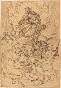 Azizler Tarafından Tapılan Zaferdeki Madonna ve Çocuk by Giovanni Battista Paggi