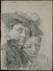 Tüylü Şapkalı Genç Bir Çocuk ve Genç Bir Kız by Giovanni Battista Piazzetta