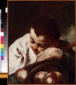 ""Küçük Bir Çocuğun Portresi"" Şalgam Üzerinde Uyuyan Çocuk. Giovan Battista (Giambattista) Piazzetta (1683-1754) tarafından yapılan boyama 18. yüzyıl Mikhail Kroshitsky Sanat Müzesi, Sivastopol (Sivastopol) Ukrayna by Giovanni Battista Piazzetta