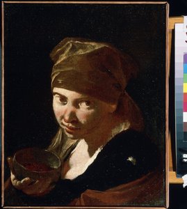""Küçük Bir Kızın Portresi"" Mütevazı bir köken, hizmetçi veya köylü çocuğu. Giovan Battista (Giambattista) Piazzetta (1683-1754) tarafından yapılan boyama 18. yüzyıl Mikhail Kroshitsky Sanat Müzesi, Sivastopol (Sivastopol) Ukrayna by Giovanni Battista Piazzetta