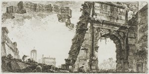 1. Titus Kemeri. 2. Villa Farnese. 3. Jüpiter Stator [Destekleyen] Tapınağının Sütunları. 4. Septimius Severus Kemeri. 5. Barış Tapınağı, Zafer Kemerleri ve Diğer Anıtların Bazı Görünümlerinden altıncı plaka by Giovanni Battista Piranesi