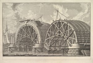 Blackfriars, Londra, yaklaşık olarak planlanan Köprünün bir bölümünün bir görünümü. 1764. by Giovanni Battista Piranesi
