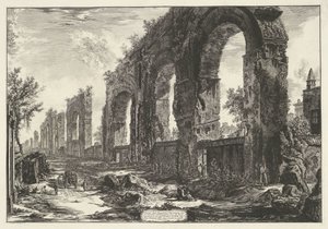Aquaduct van Nero te Roma Yaşlılık için yok etmek istedikleri Neronian Su Kemerlerinden arta kalanlar (...) (nesne üzerindeki başlık) Gezichten op Roma (dizi adı) Giambattista Piranesi mimarı Ve (nez) iano (ser) tarafından tasarlanan ve oyulan Roma manzara by Giovanni Battista Piranesi