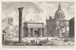 Boog van Septimius Severus op het Forum Romanum Septimius Sever Kemeri (...) (nesne üzerindeki başlık) Gezichten op Roma (dizi adı) Giambattista Piranesi mimarı Ve (nez) iano tarafından tasarlanan ve işlenen Roma manzaraları (seri başlığı) by Giovanni Battista Piranesi