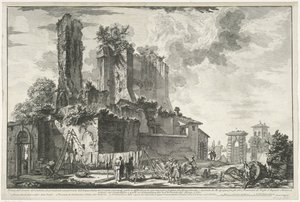 Fontana dell'Acqua Giulia te Roma Giuli'nin bir kısmını alan Kale kalıntılarının görünümü (...) (nesne üzerindeki başlık) Gezichten op Rome (seri başlığı) Giambattista Piranesi mimarı Ve tarafından tasarlanan ve oyulan Roma manzaraları (nez) iano ( by Giovanni Battista Piranesi