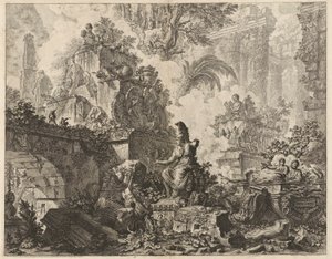 Frontispiece, Merkez Ön Planda Minerva Heykeli ile Harabeler Fantazisi, Vedute di Roma