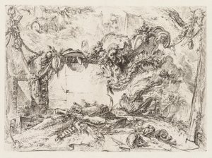Groteschi: Kafatasları ve Duman Vazolu Harabeler by Giovanni Battista Piranesi