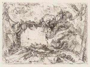 Groteschi: Kafatasları ve Duman Vazolu Harabeler, yak. 1745-50. by Giovanni Battista Piranesi