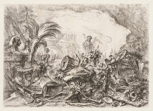 Groteschi: Faun Heykeli ve Düşmüş Sütunlu Harabeler by Giovanni Battista Piranesi