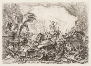 Groteschi: Faun Heykeli ve Düşmüş Sütunlu Harabeler, yaklaşık. 1745-50. by Giovanni Battista Piranesi