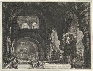 Interieur van de Tempel van Hercules Victor te Tivoli Villa di Maecenate'in iç görünümü (nesne üzerindeki başlık) Gezichten op Roma (dizi başlığı) Giambattista Piranesi mimarı Ve (nez) iano (seri başlığı) tarafından tasarlanan ve oyulan Roma manzaralar by Giovanni Battista Piranesi