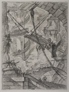 Invenzioni Capric di Carceri; Hind 7, Üçün İlk Durumu, c. 1749 (sert kağıt üzerine gravür) by Giovanni Battista Piranesi