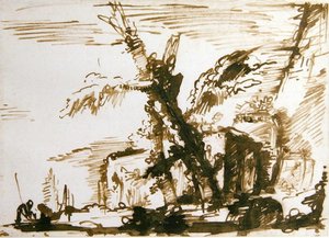 İtalyan Manzarası (kağıt üzerinde kalem ve mürekkep) by Giovanni Battista Piranesi