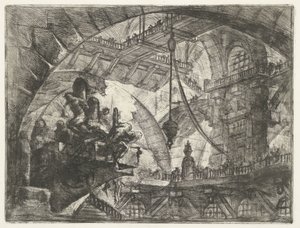 Çıkıntılı platformda mahkumlarla zindan Zindanlar (dizi adı) Invenzioni Capric di Carceri all Acqua Forte (seri başlığı) by Giovanni-Battista Piranesi