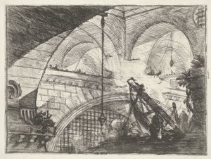 Kaldırma kurulumlu zindan Kabuk süslemeli kemer Zindanlar (seri başlığı) Invenzioni Capric di Carceri all Acqua Forte (seri başlığı) by Giovanni-Battista Piranesi