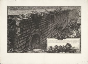 Muurconstructie Dağın yamacını desteklemek ve Via Appia'yı daha konforlu ve vadi ile karşıt iki tepe arasında daha az eğimli hale getirmek için inşa edilen muhteşem Alt Yapının görünümü (...) (nesne üzerindeki başlık) Archeologische vondsten uit Albano by Giovanni Battista Piranesi
