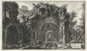 Nymphaeum van Egeria bij Roma Kaynağın görünümü ve Porta Capena veya di S. Seb.n (...) dışındaki Mısır Mağaraları (nesne üzerindeki başlık) Gezichten op Roma (dizi adı) Giambattista Piranesi mimar Ve (nez) ian tarafından tasarlanan ve oyulan Roma manzarala by Giovanni Battista Piranesi