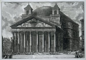 Panteon ve Roma Agrippa Panteonunun bugünkü görünümü S. Maria ad Martyres Kilisesi (nesne üzerindeki başlık) Gezichten op Roma (dizi adı) Giambattista Piranesi mimarı Ve (nez) iano tarafından tasarlanan ve işlenen Roma manzaraları (seri başlığı) by Giovanni Battista Piranesi
