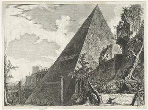 Piramide van Cestius te Roma Piramide di C. Cestio (nesne üzerindeki başlık) Gezichten op Rome (dizi başlığı) Giambattista Piranesi mimarı Ve (nez) iano tarafından çizilmiş ve oyulmuş Roma manzaraları (seri başlığı) by Giovanni Battista Piranesi
