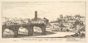 Levha 14: Senato Köprüsü, bugün Ponte Rotto Kırık Köprü olarak adlandırılıyor. 1. Tapınak o..., yakl. 1748. by Giovanni Battista Piranesi