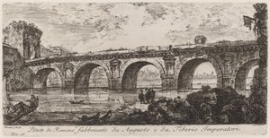 Augustus ve İmparator Tiberius tarafından yaptırılan Rimino köprüsü by Giovanni Battista Piranesi