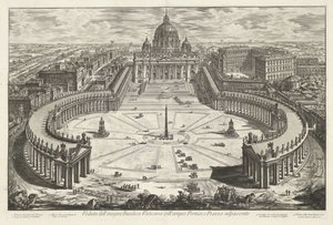 Sint-Pietersplein, Sint-Pietersbasiliek te Vaticaanstad ile bir araya geldi Büyük Portiko ve bitişik Piazza (nesne üzerindeki başlık) ile seçkin Vatikan Bazilikası'nın görünümü Gezichten op Rome (dizi başlığı) Giambattista Piranesi yayı tarafından çizi