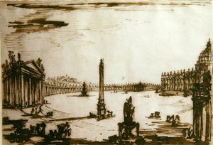 Aziz Petrus Meydanı, Roma (kağıt üzerine kalem ve mürekkep) by Giovanni Battista Piranesi