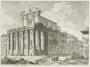 Tempel van Antoninus en Faustina te Roma Campo Vaccino'daki Antoninus ve Faustina Tapınağı'nın görünümü (nesne üzerindeki başlık) Gezichten op Roma (seri başlığı) Giambattista Piranesi mimarı Ve (nez) iano (seri başlığı) tarafından tasarlanmış ve o by Giovanni Battista Piranesi