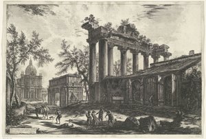 Tempel van Saturnus te Roma Concordia Tapınağı'nın Pronaos kalıntılarının başka bir görünümü (nesne üzerindeki başlık) Gezichten op Rome (dizi başlığı) Giambattista Piranesi mimarı Ve (nez) iano (dizi başlığı) tarafından tasarlanmış ve oyulmuş Roma gör by Giovanni Battista Piranesi