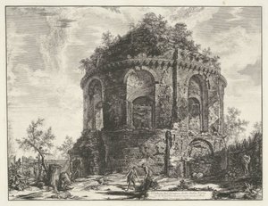 Öksürük tapınağı bij Tivoli Tivoli yakınında, Via Tiburtina üzerinde della Tosse olarak adlandırılan Tapınağın görünümü (nesnedeki başlık) Gezichten op Roma (dizi adı) Giambattista Piranesi mimarı Ve (nez) iano (seri) tarafından tasarlanan ve oyulan Roma m by Giovanni Battista Piranesi