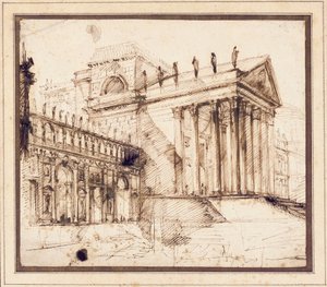 Ayrıntılı Neo-Klasik Binanın Portikosu ve Cephesi by Giovanni Battista Piranesi
