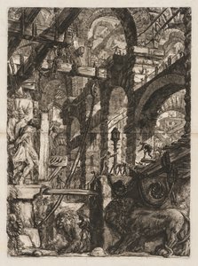 Hapishaneler: Rölyefte Oyulmuş İki Aslanlı Roma Kemerlerine Bir Bakış..., 1745-50. by Giovanni Battista Piranesi