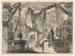 Hapishaneler: Geniş Merdivenli Sütunlu İç Mekan by Giovanni Battista Piranesi