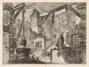 Hapishaneler: Geniş Merdivenli Sütunlu İç Mekan, 1745-1750. by Giovanni Battista Piranesi