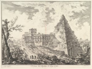 Caius Cestius Piramidi, Porta S. Paolo ve bitişiğindeki Veduta del S..., yaklaşık. 1755. by Giovanni Battista Piranesi