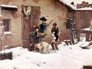Avdan döndüm. G.Quadrone tarafından boyama. 1890 Milano