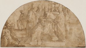 Bir piskoposu kutsayan bir papa: bir lunette için çalışma by Giovanni Battista Ricci