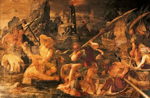 Deniz savaşı, fresk Francis I Galerisi, Chateau de Fontainebleau (UNESCO tarafından bir Dünya Mirası Alanı) by Giovanni Battista Rosso Fiorentino