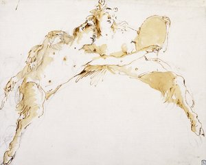Bir Faun, Uzanmış Sol Kolu ve Tambur tutan bir Fauness, by Giovanni Battista Tiepolo